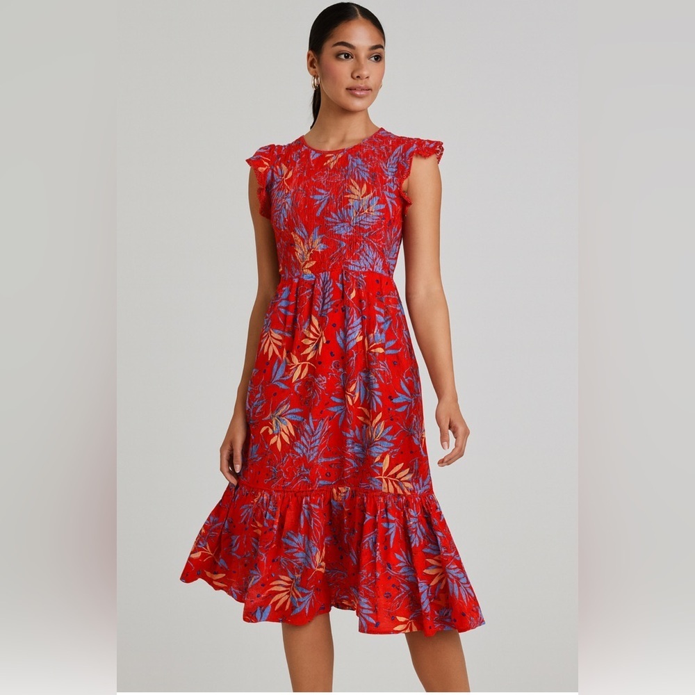 Lost + Wander Red Floral Smocked Midi Dress NWT Size XS Boho Romantic - Picture 16 of 16